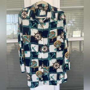 Silver Threads Vintage Blouse Nautical Print